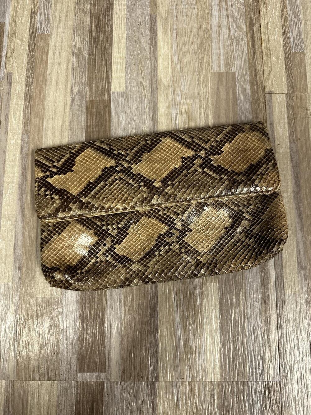 Vintage Brn Exotic Snakeskin Evening Clutch Bag Womens